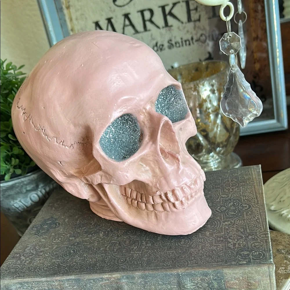 Halloween Gothic Glam Pink Skull Decor with Glitter Eyes